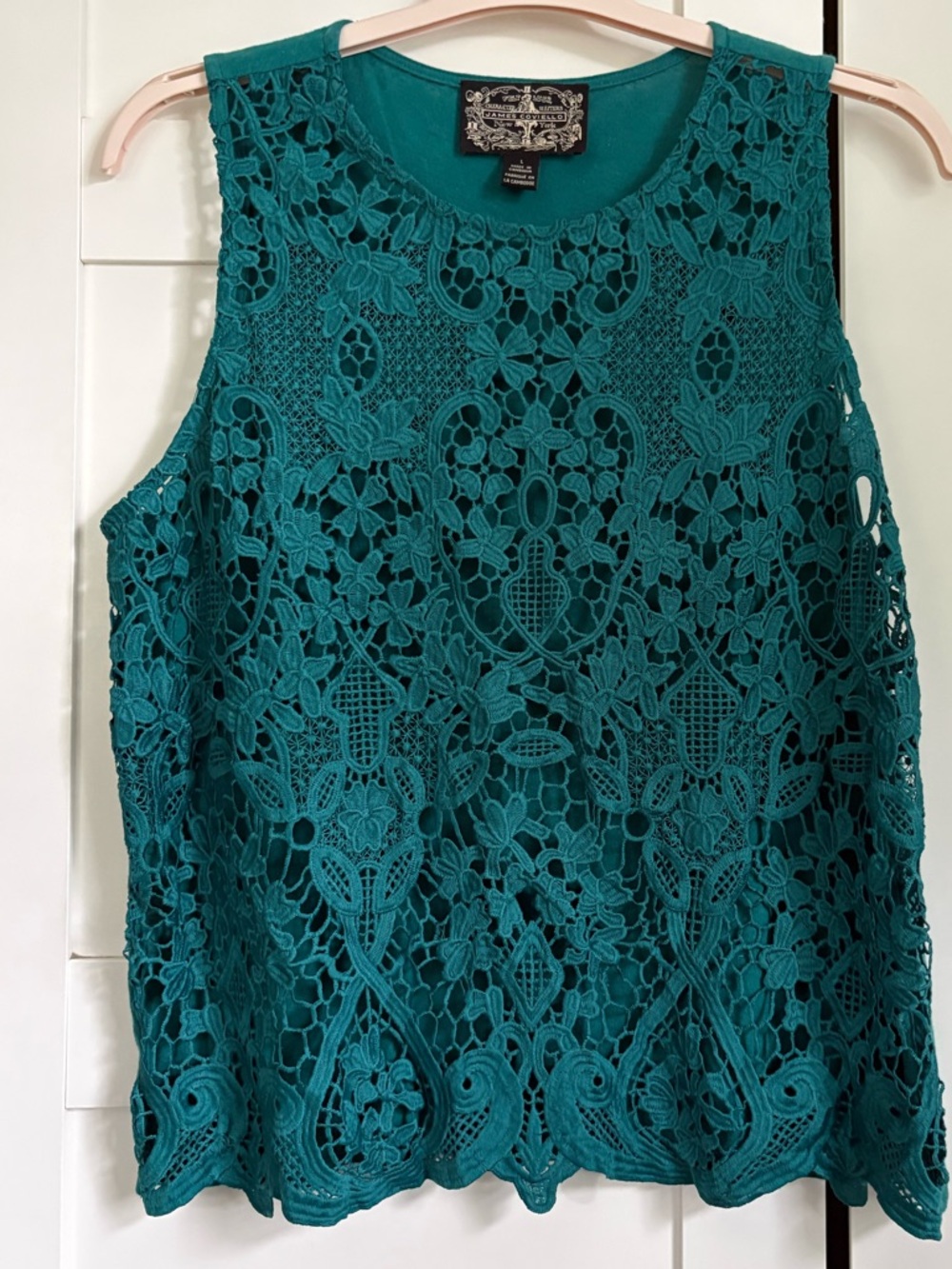 James Coviello Teal Crochet Lace Sleeveless Top